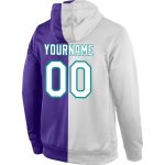 Custom Name and Number Stitched Hoodie, Purple White Aqua Split Sports Pullover Sweatshirt Personalized Stitched Purple White-Aqua