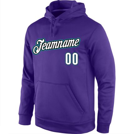 Custom Name and Number Purple White-Aqua Sports Hoodie Pullover Sweatshirt - Personalized Team Apparel Personalized Stitched