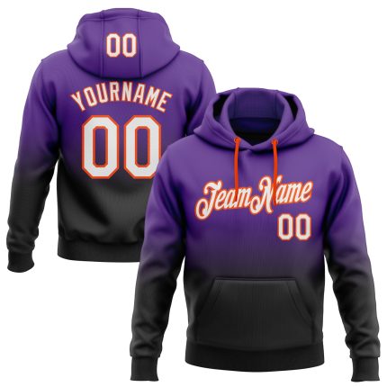 Custom Name and Number Sports Hoodie Sweatshirt - Purple White Black-Orange Fade Fashion Pullover Personalized Stitched Purple