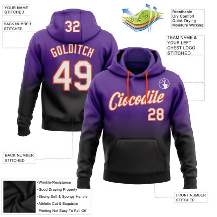 Custom Name and Number Sports Hoodie Sweatshirt - Purple White Black-Orange Fade Fashion Pullover Personalized Stitched Purple