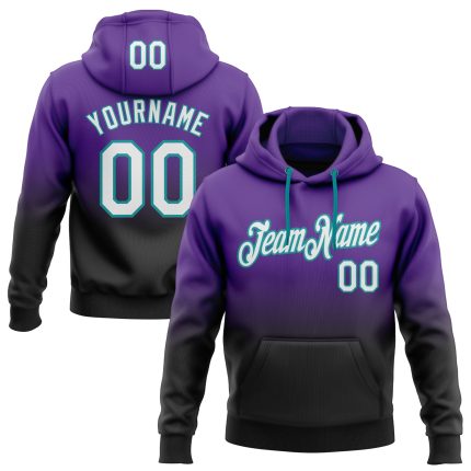 Custom Team Name Number Hoodie Personalized Stitched Purple White Black Teal Fade Fashion Sports Pullover Sweatshirt Personalized
