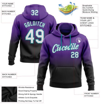 Custom Team Name Number Hoodie Personalized Stitched Purple White Black Teal Fade Fashion Sports Pullover Sweatshirt Personalized