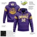 Custom Name Number Football Hoodie - Personalized Stitched Sweatshirt in Purple White Gold Personalized Stitched Purple White-Gold