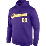 Custom Name Number Sports Pullover Hoodie Sweatshirt in Purple and White-Gold - Personalized Team Apparel Personalized Stitched