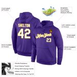 Custom Name Number Sports Pullover Hoodie Sweatshirt in Purple and White-Gold - Personalized Team Apparel Personalized Stitched