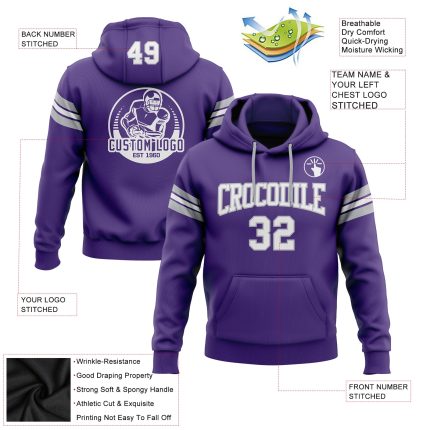 Custom Name Number Hoodie Sweatshirt for Football - Personalized Stitched Purple White Gray Pullover Team Gear Personalized