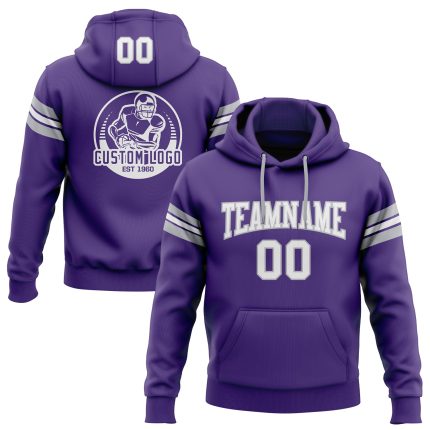 Custom Name Number Hoodie Sweatshirt for Football - Personalized Stitched Purple White Gray Pullover Team Gear Personalized