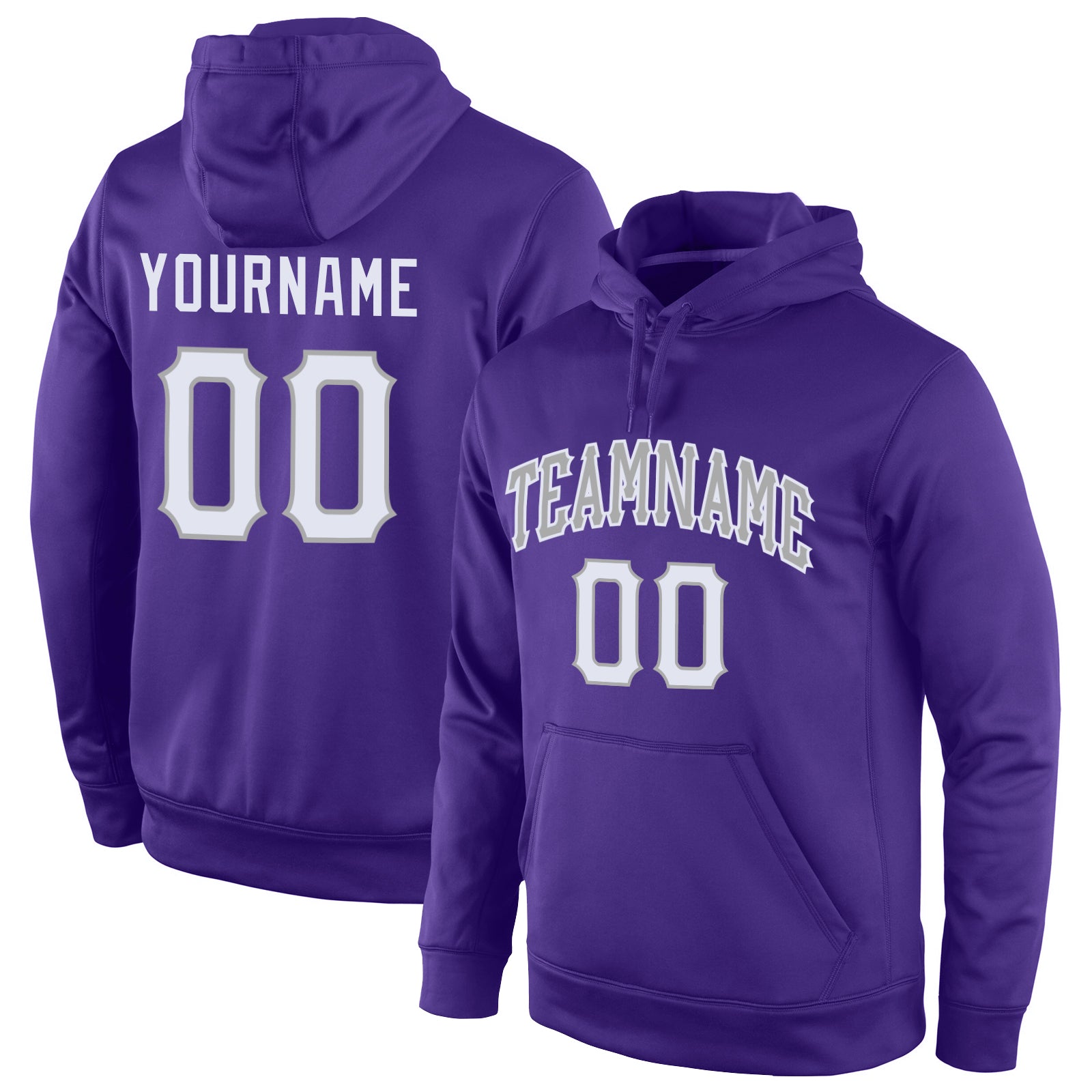 Custom Team Name & Number Purple White-Gray Sports Hoodie Pullover Sweatshirt Personalized Personalized Stitched Purple White-Gray