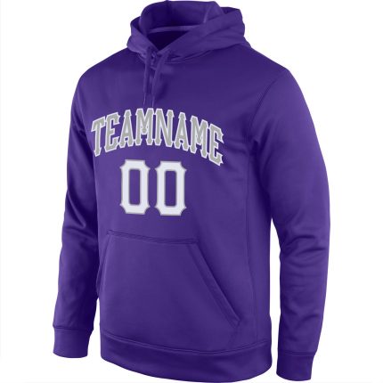 Custom Team Name & Number Purple White-Gray Sports Hoodie Pullover Sweatshirt Personalized Personalized Stitched Purple White-Gray