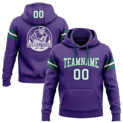 Custom Name Number Football Hoodie Sweatshirt - Personalized Stitched Purple White Kelly Green Team Apparel Personalized