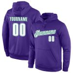Custom Name and Number Sports Hoodie - Personalized Purple White Kelly Green Pullover Sweatshirt Personalized Stitched Purple