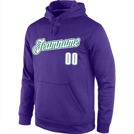 Custom Name and Number Sports Hoodie - Personalized Purple White Kelly Green Pullover Sweatshirt Personalized Stitched Purple