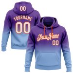 Custom Team Hoodie with Name & Number - Personalized Purple Light Blue-Orange Fade Stitched Pullover Sweatshirt Personalized