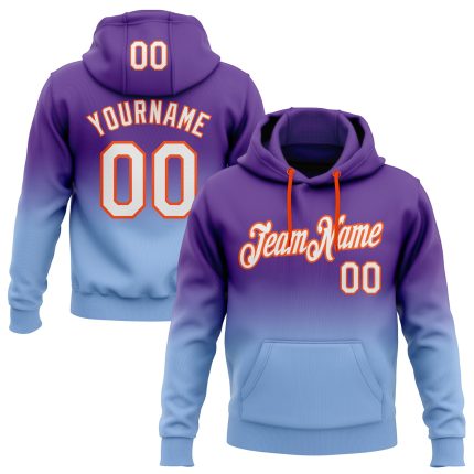 Custom Team Hoodie with Name & Number - Personalized Purple Light Blue-Orange Fade Stitched Pullover Sweatshirt Personalized