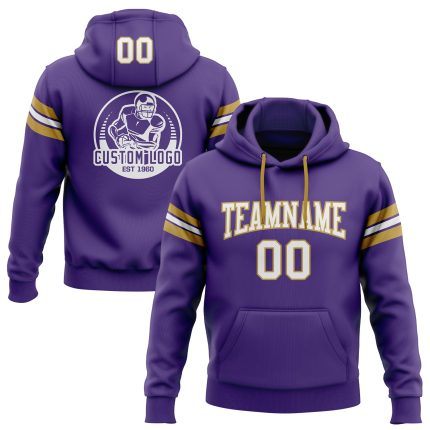 Custom Name Number Hoodie Sweatshirt for Football Team, Personalized Stitched in Purple White Old Gold Pullover Personalized