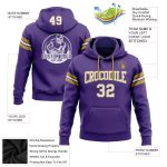 Custom Name Number Hoodie Sweatshirt for Football Team, Personalized Stitched in Purple White Old Gold Pullover Personalized