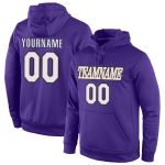 Custom Sports Hoodie with Stitched Name and Number - Purple White Old Gold Pullover Sweatshirt Personalized Stitched Purple