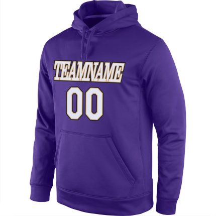 Custom Sports Hoodie with Stitched Name and Number - Purple White Old Gold Pullover Sweatshirt Personalized Stitched Purple