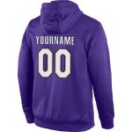Custom Sports Hoodie with Stitched Name and Number - Purple White Old Gold Pullover Sweatshirt Personalized Stitched Purple