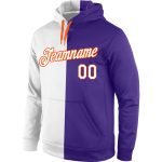 Personalized Sports Hoodie with Custom Name & Number, Purple White-Orange Split Pullover Sweatshirt for Team Fans Personalized