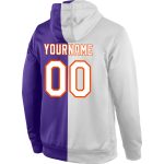 Personalized Sports Hoodie with Custom Name & Number, Purple White-Orange Split Pullover Sweatshirt for Team Fans Personalized
