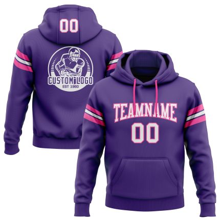 Custom Name Number Football Hoodie Personalized Stitched Purple White Pink Pullover Sweatshirt Personalized Stitched Purple