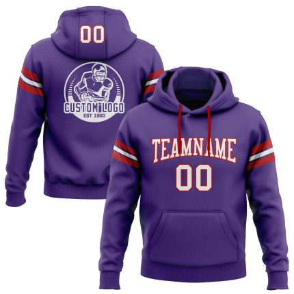 Custom Name Number Hoodie Sweatshirt for Football - Personalized Purple White-Red Stitched Pullover Personalized Stitched