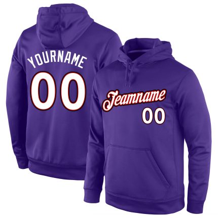 Custom Name Number Sports Hoodie Sweatshirt for Team - Personalized Purple White Red Stitched Pullover Personalized Stitched