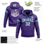 Custom Name Number Personalized Football Hoodie Sweatshirt Stitched Purple White Teal Personalized Stitched Purple White-Teal
