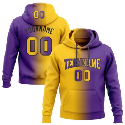 Custom Name Number Hoodie Purple Yellow-Black Gradient Sports Pullover Sweatshirt Fashion Team Personalized Personalized