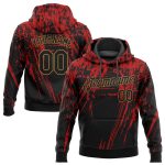 Personalized 3D Pattern Sports Hoodie in Red Black Old Gold - Stitched Pullover Sweatshirt Personalized Stitched Red Black-Old