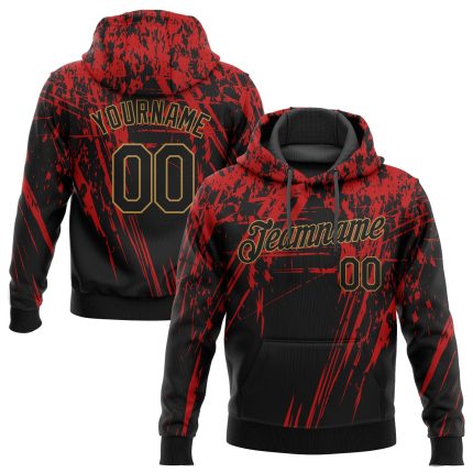 Personalized 3D Pattern Sports Hoodie in Red Black Old Gold - Stitched Pullover Sweatshirt Personalized Stitched Red Black-Old