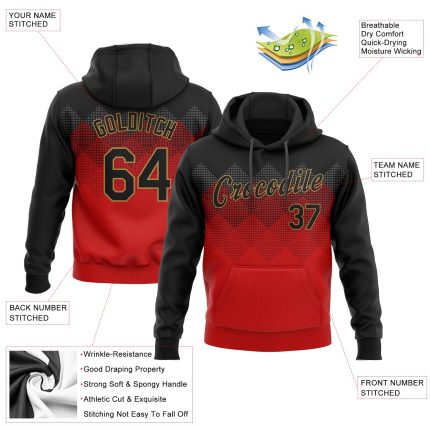 Custom Name Number Sports Pullover Hoodie 3D Pattern Red Black Old Gold Sweatshirt Team Design Personalized Stitched Red