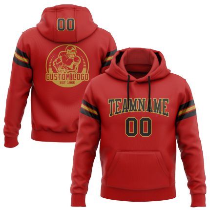 Custom Name Number Personalized Football Hoodie Stitched Red Black Old Gold Pullover Sweatshirt Personalized Stitched Red