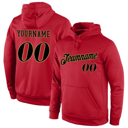 Custom Name Number Hoodie Sweatshirt Pullover for Teams - Personalized Red Black Old Gold Sports Apparel Personalized Stitched