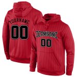 Custom Sports Hoodie for Team - Personalized Red Black Pinstripe Pullover Sweatshirt with Name and Number Personalized Stitched
