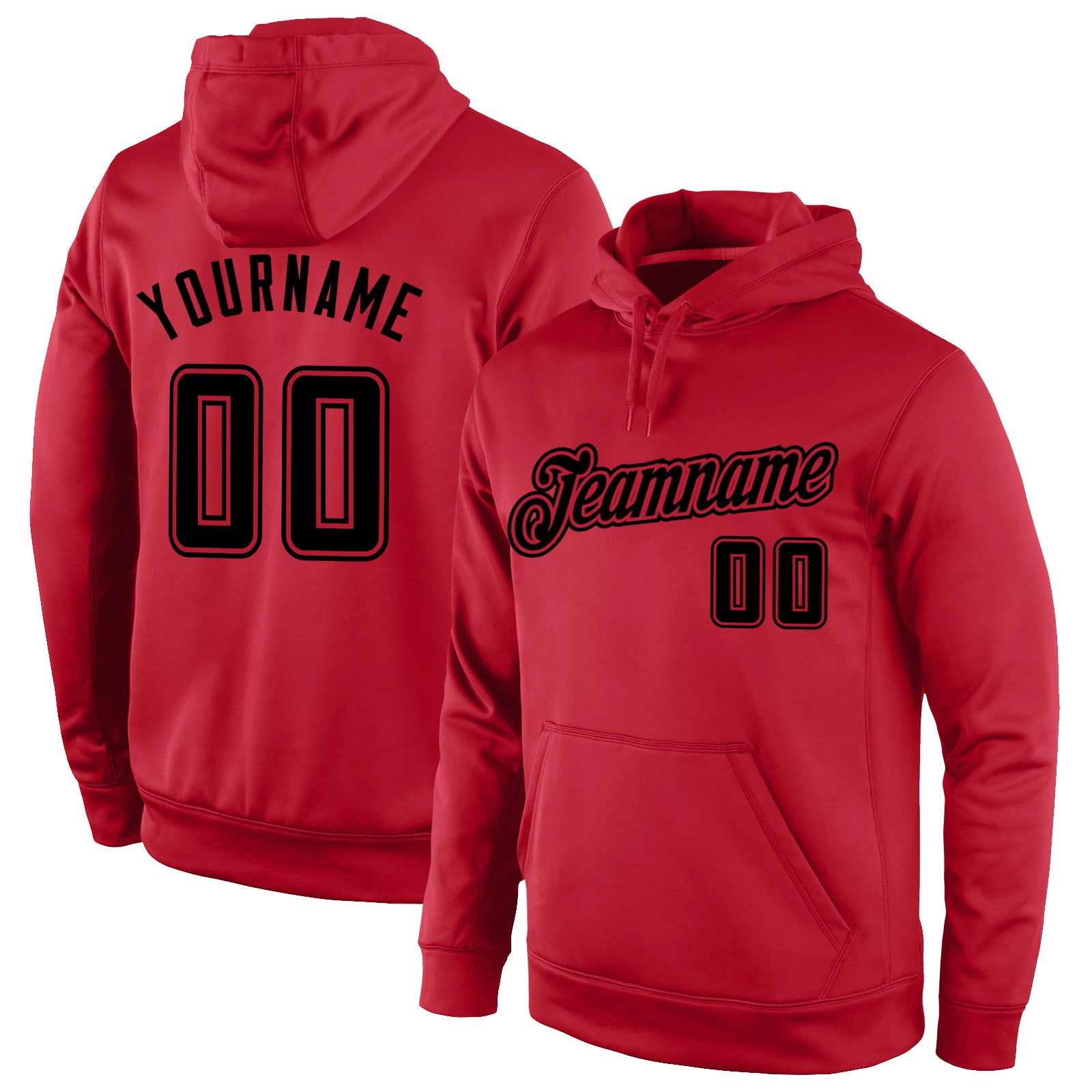 Custom Team Hoodie with Name and Number - Personalized Red Black Pullover Sweatshirt Personalized Stitched Red Black-Red