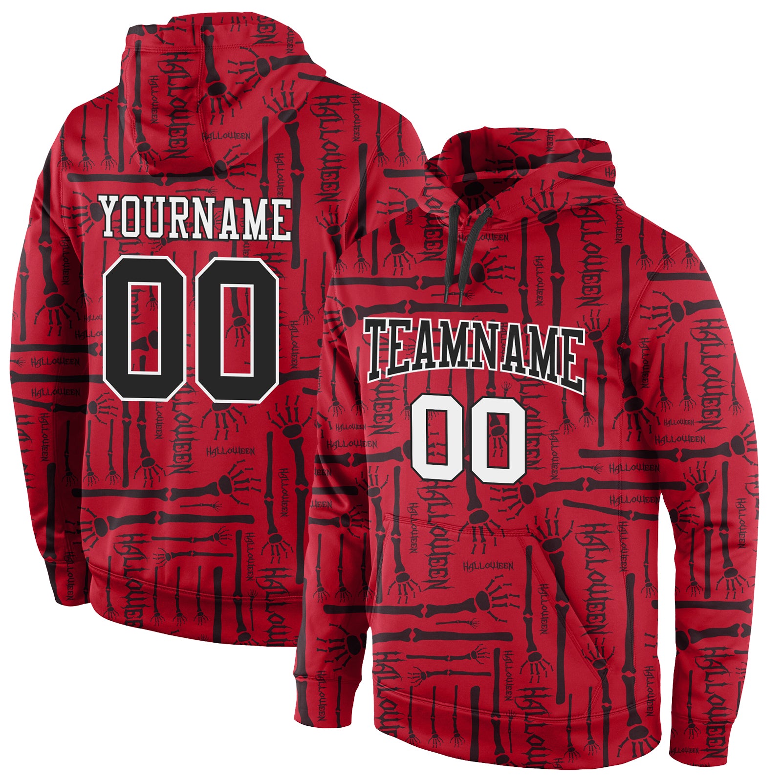 Custom Personalized Halloween Hoodie 3D Pattern Team Sweatshirt with Stitched Name & Number - Red Black White Design Personalized