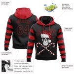 Custom Name & Number 3D Skulls Santa Hat Hoodie Sweatshirt - Personalized Red Black-White Sports Pullover Personalized Stitched