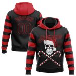 Custom Name & Number 3D Skulls Santa Hat Hoodie Sweatshirt - Personalized Red Black-White Sports Pullover Personalized Stitched