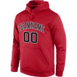 Personalized Red Black-White Sports Hoodie Sweatshirt - Custom Stitched Apparel Personalized Stitched Red Black-White Sports