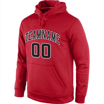 Personalized Red Black-White Sports Hoodie Sweatshirt - Custom Stitched Apparel Personalized Stitched Red Black-White Sports