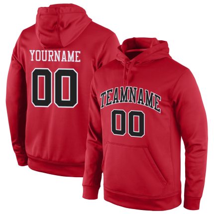 Personalized Red Black-White Sports Hoodie Sweatshirt - Custom Stitched Apparel Personalized Stitched Red Black-White Sports