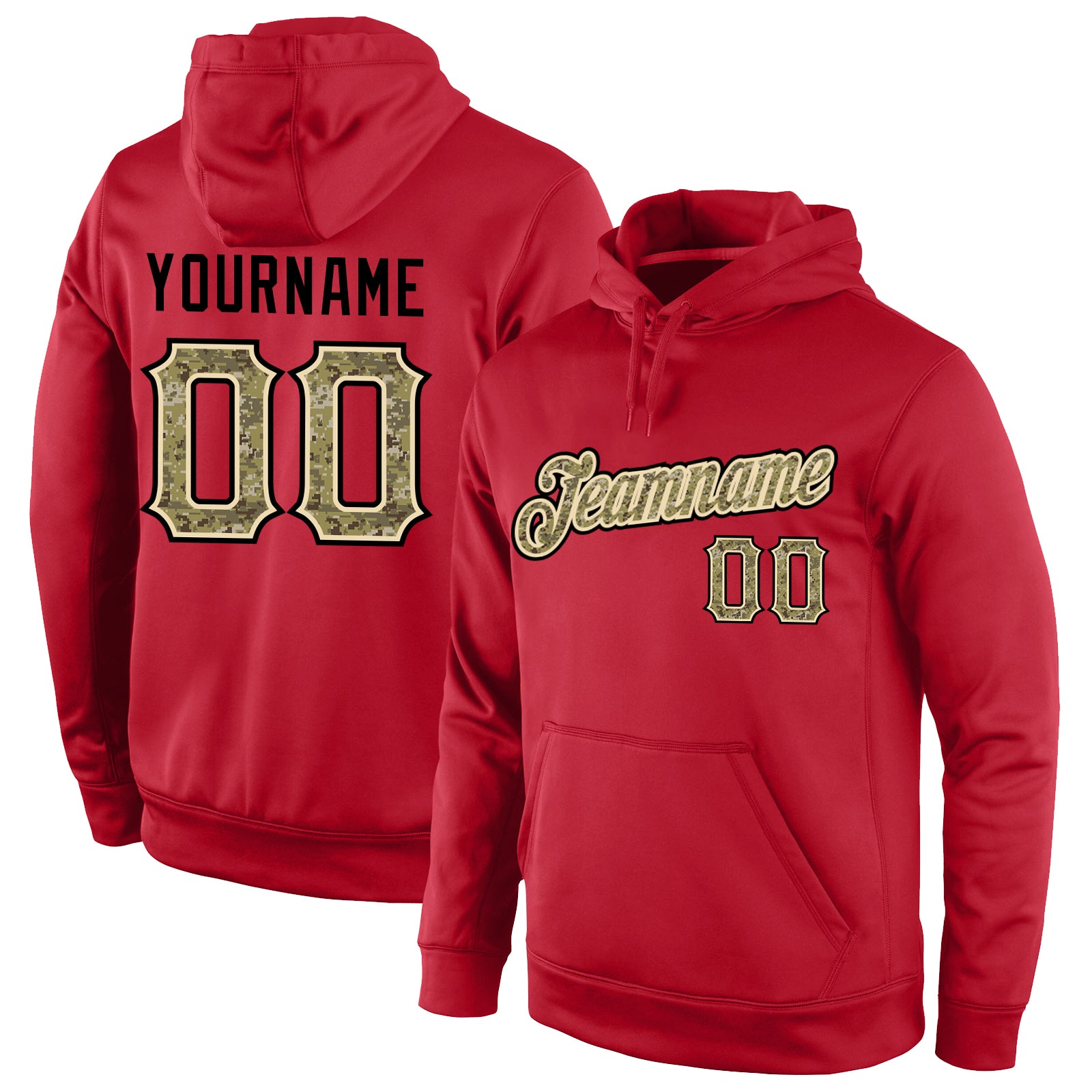Custom Red Camo Sports Hoodie Pullover Sweatshirt with Stitched Name and Number Personalized Stitched Red Camo-Cream Sports