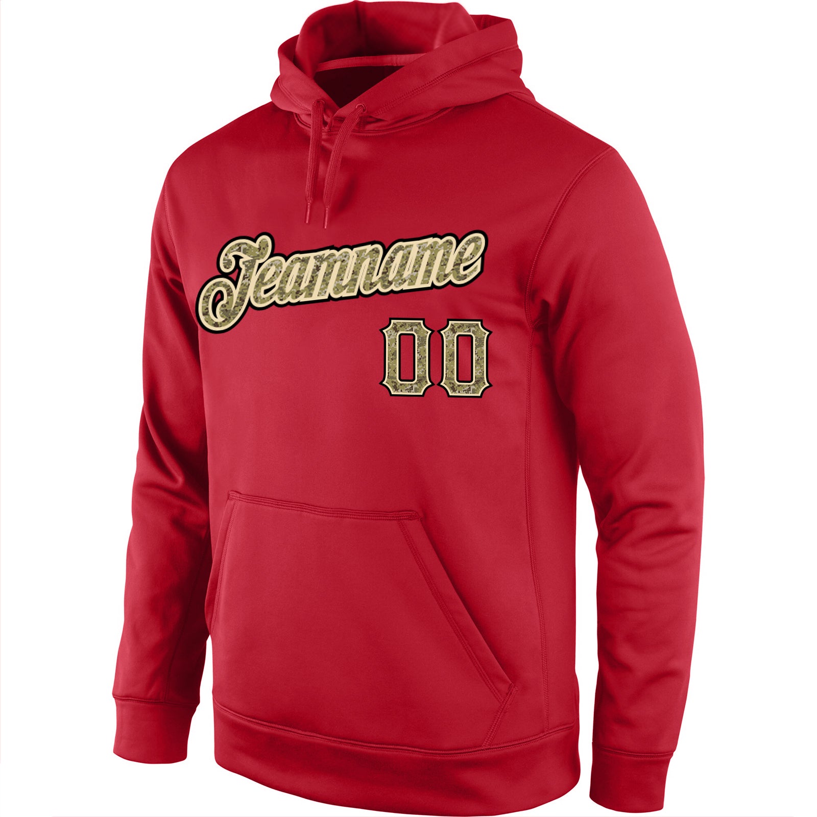Personalized Stitched Red Camo-Cream Sports Pullover Sweatshirt Hoodie Team Custom Name and Number Custom Red Camo Sports Hoodie Pullover Sweatshirt with Stitched Name and Number Personalized Stitched Red Camo-Cream Sports - Image 2
