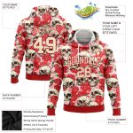 Custom Name Number 3D Skull Pullover Hoodie Red Cream Fashion Flower Sports Sweatshirt Personalized Stitched Red Cream 3D