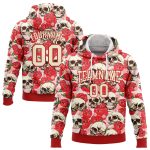 Custom Name Number 3D Skull Pullover Hoodie Red Cream Fashion Flower Sports Sweatshirt Personalized Stitched Red Cream 3D