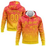 Custom Name Number Sports Hoodie Sweatshirt 3D Red Gold Gradient Abstract Grid Design Stitched Pullover Personalized Stitched