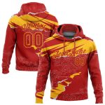 Custom Team Name Number Hoodie, Personalized Red Gold 3D Torn Paper Design Sports Pullover Sweatshirt Personalized Stitched