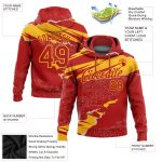 Custom Team Name Number Hoodie, Personalized Red Gold 3D Torn Paper Design Sports Pullover Sweatshirt Personalized Stitched